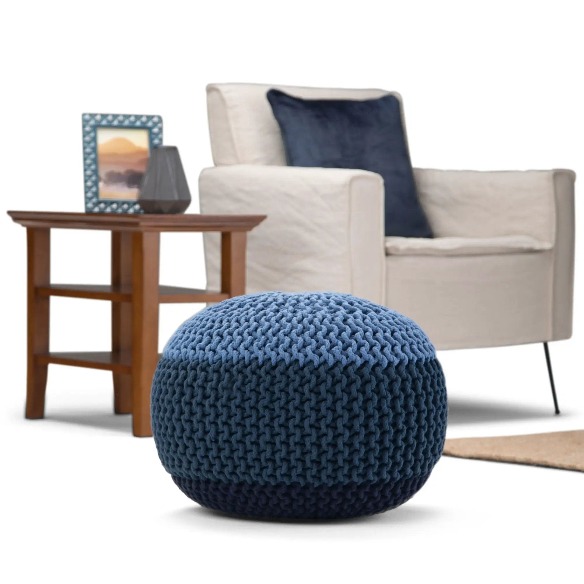 Nikki - Handcrafted Hand Knit Round Pouf by HouseOfZazla
