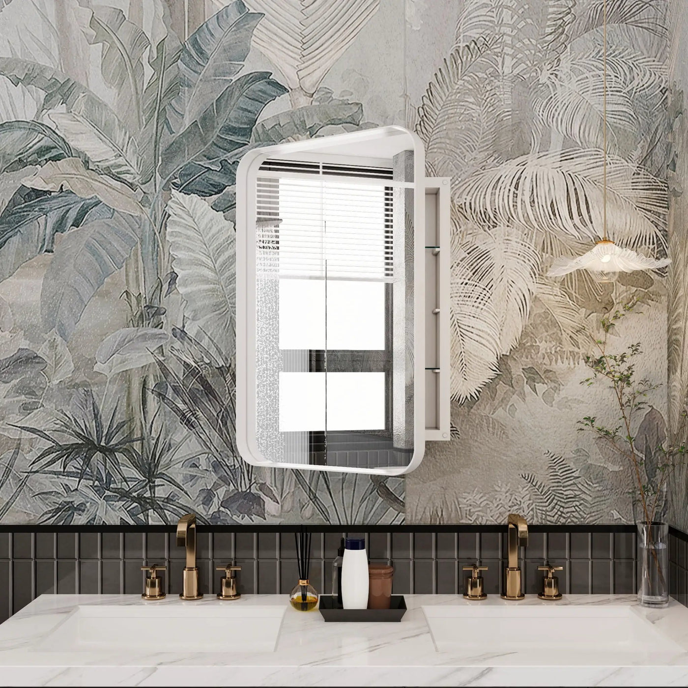 Recessed Metal Framed Medicine Cabinet With Mirror And Adjustable Shelves Wall Mirror With Storage For Bathroom by HouseOfZazla