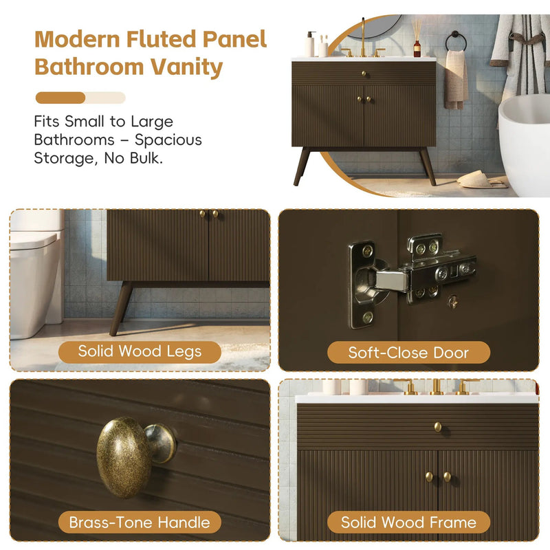 36" Luxury Striped Bathroom Vanity, Soft-Close Dual-Door Storage & Premium Ceramic Sink by HouseOfZazla