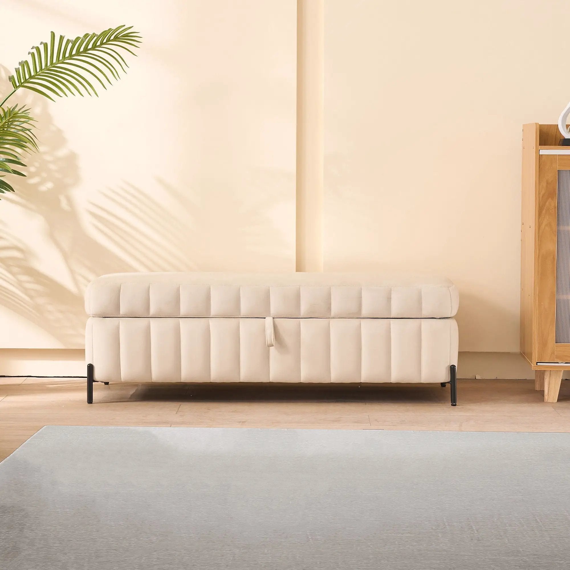 Wide Upholstered Storage Soft Bench Ottoman With Metal Legs by HouseOfZazla