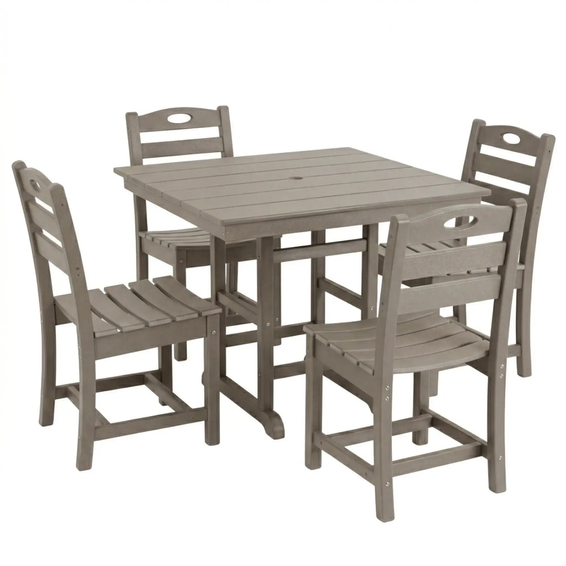 Antique Wood Color HDPE 5-Piece Outdoor Patio Dining Set by HouseOfZazla