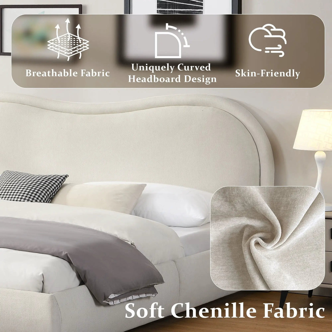 Upholstered Platform Bed Frame With Curved Headboard by HouseOfZazla