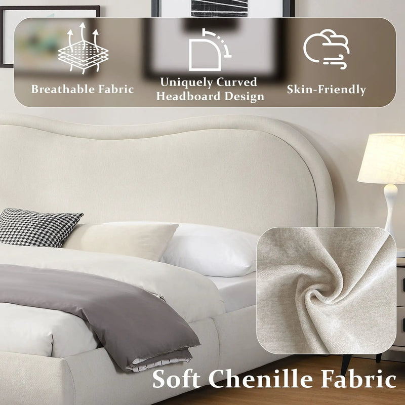 Upholstered Platform Bed Frame With Curved Headboard by HouseOfZazla
