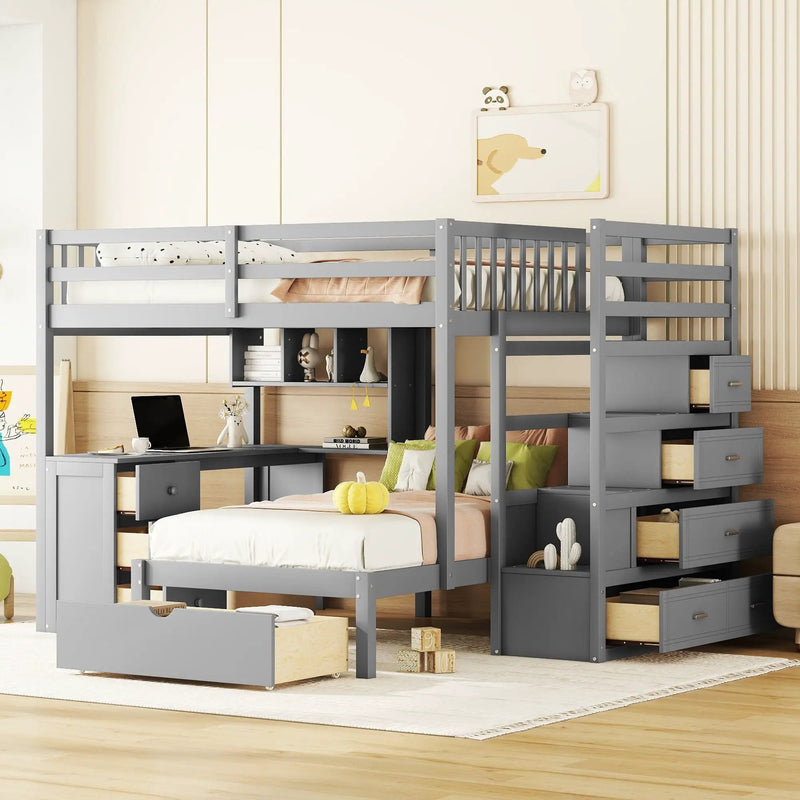 Bunk Bed With Desk, Drawers And Shelves by Unique Piece Furniture