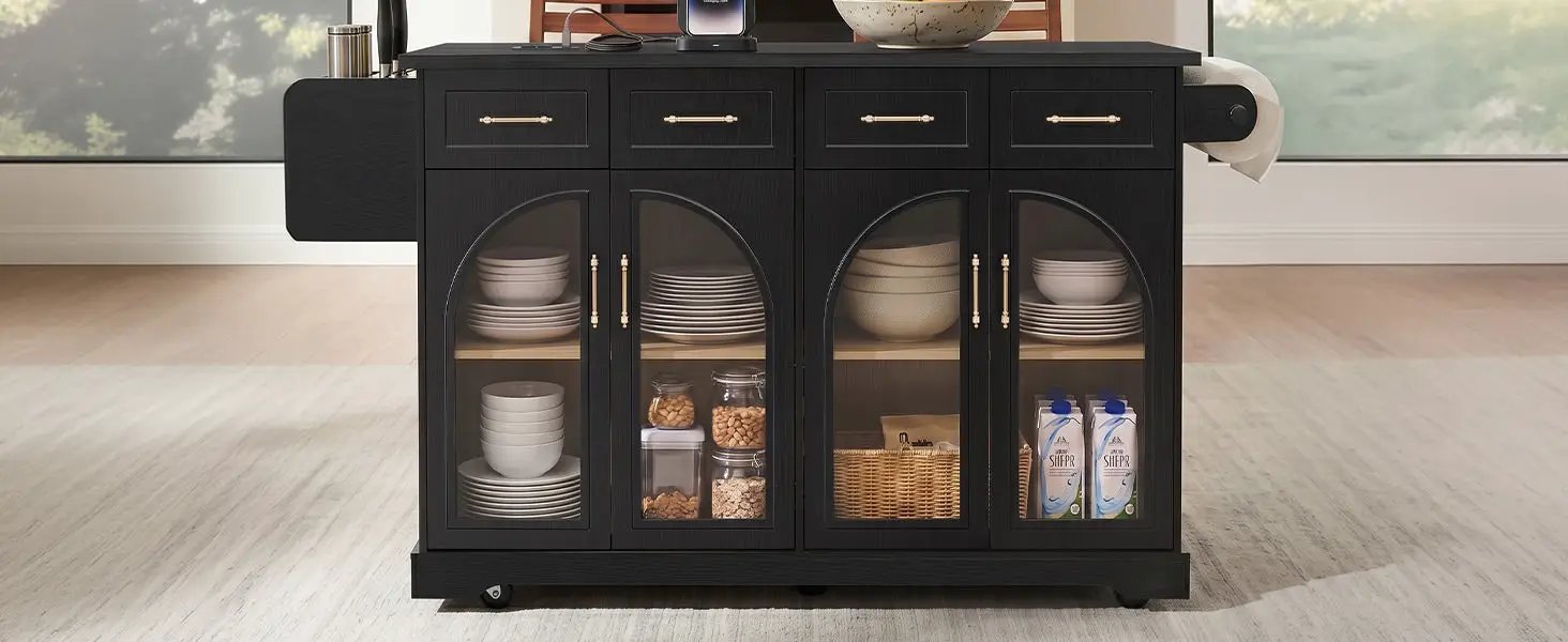 K&K 65" Kitchen Island with Storage & Drop Leaf by HouseOfZazla