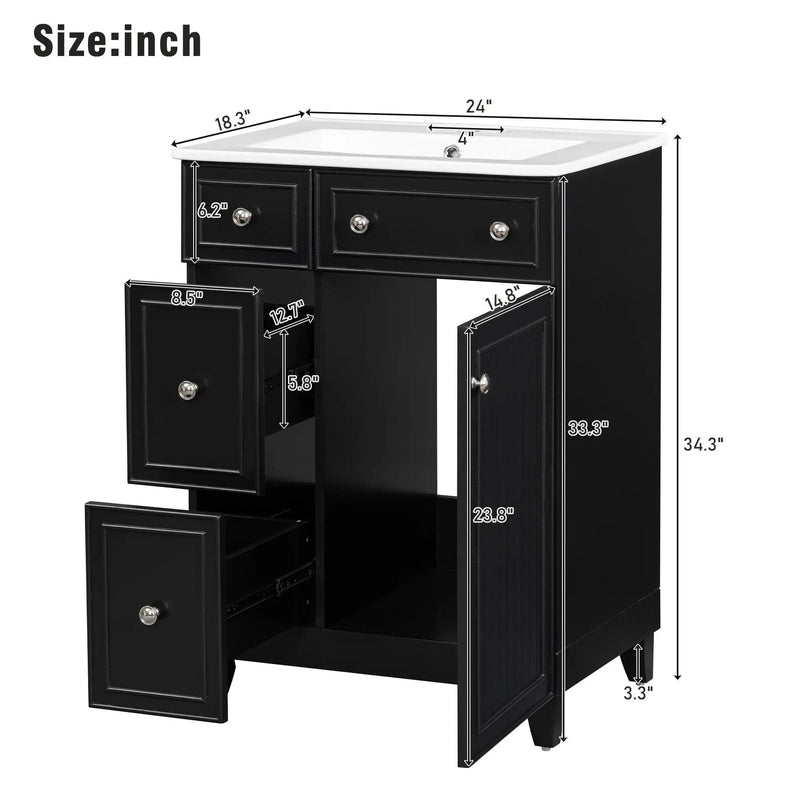 Transitional Style Bathroom Vanity Cabinet With Ceramic Sink by Unique Piece Furniture