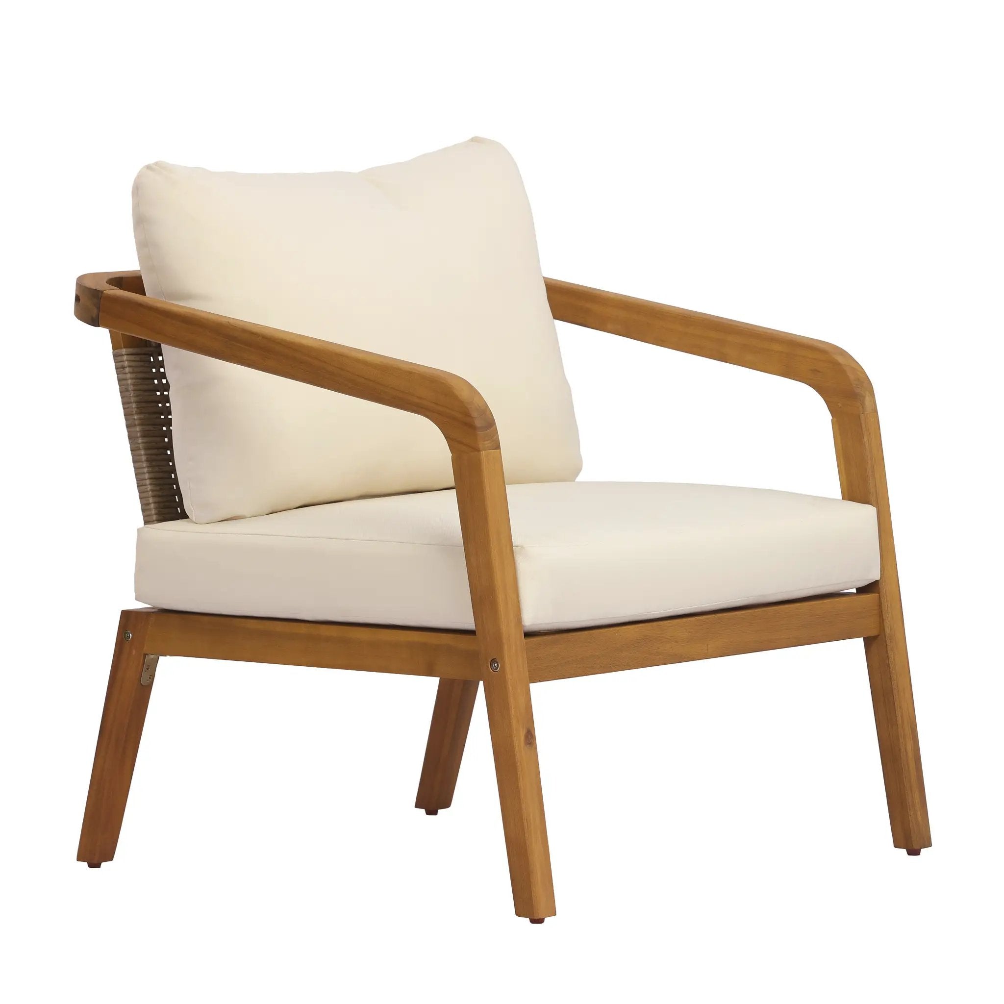 Acacia Wood Outdoor Patio Club Chair with PE Wicker Backrest & Cushions by HouseOfZazla