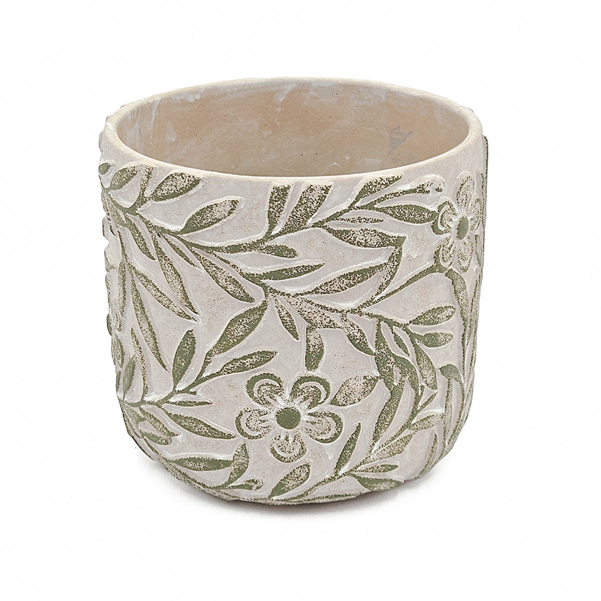 Set of 2 Garden Pots & Planters with Etched Floral Motif - Green & Gray, photo 7 of 10