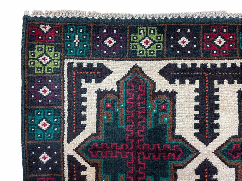 3 X 4.4 Vintage Handmade Tribal Wool Rug Balouchi Rug Afghan Rug Red Beige Green by Jewel Rugs