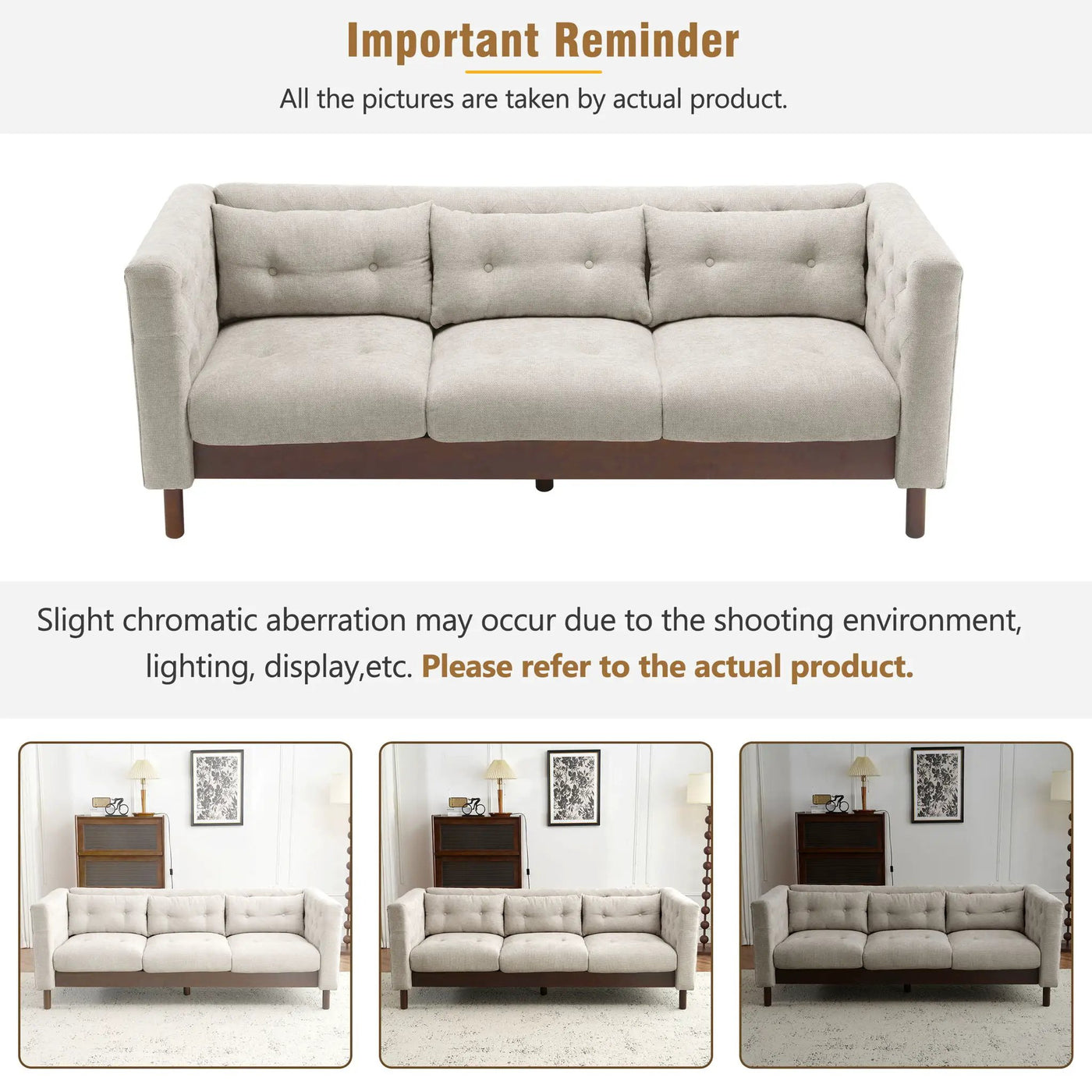 Upholstered Sofa Modern 3 Seater Sofa Couch With Tufted Design For Living Room by HouseOfZazla