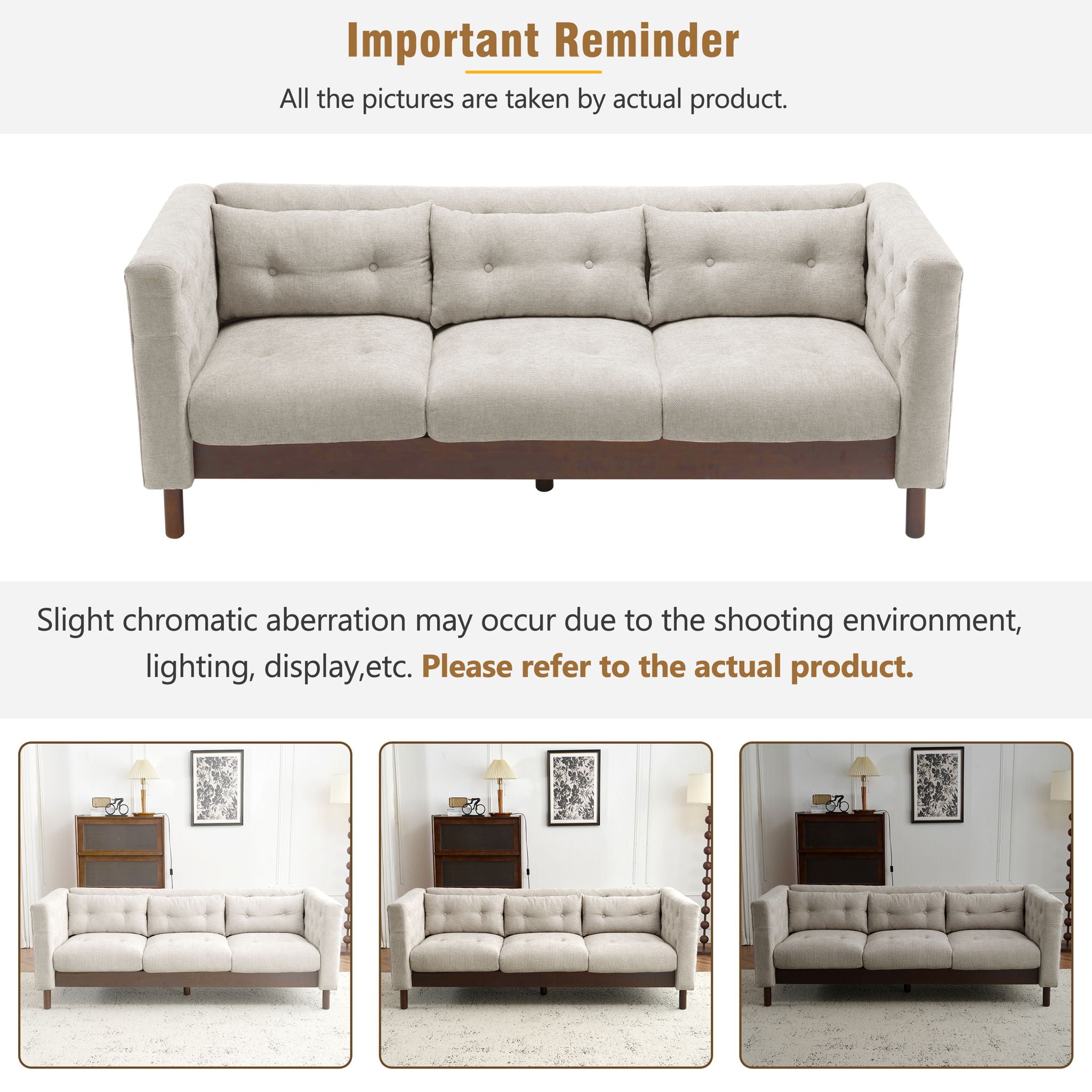 Upholstered Sofa Modern 3 Seater Sofa Couch With Tufted Design For Living Room by HouseOfZazla