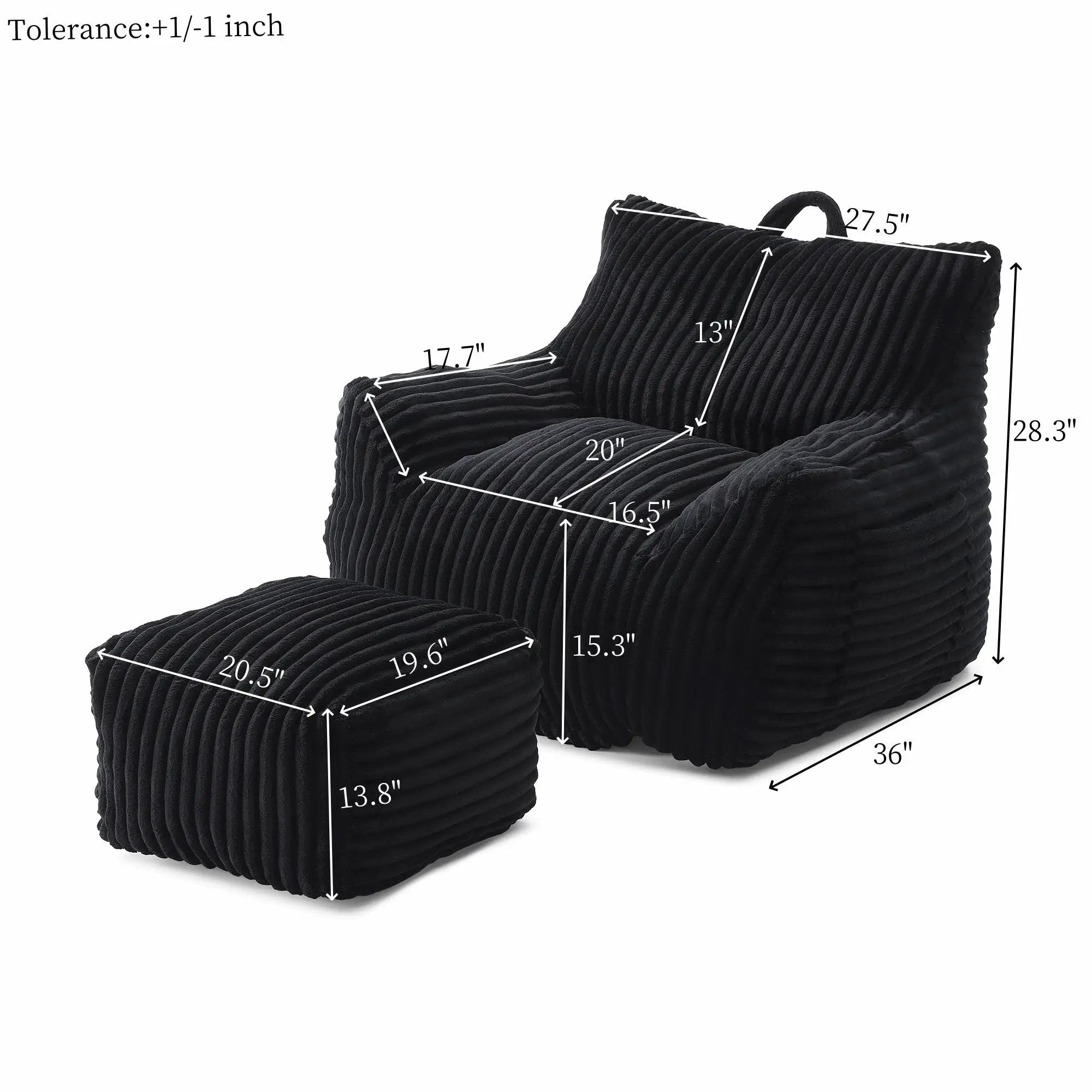 Giant Bean Bag Chair With Armrests And Footstool