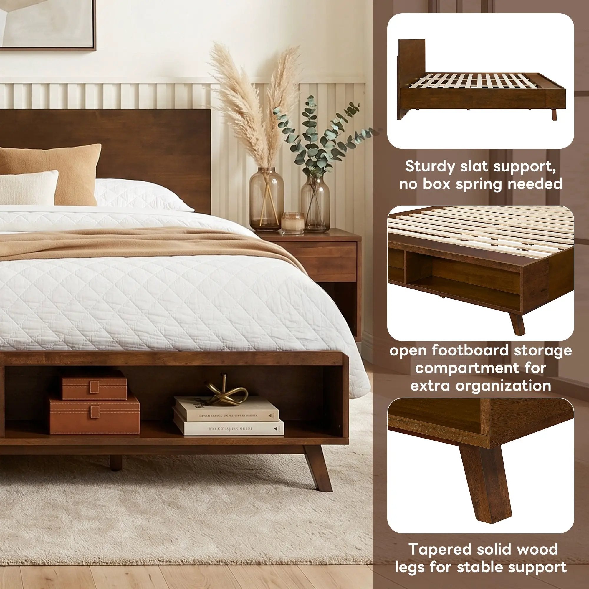 Walnut King Size Platform Bed Frame by HouseOfZazla