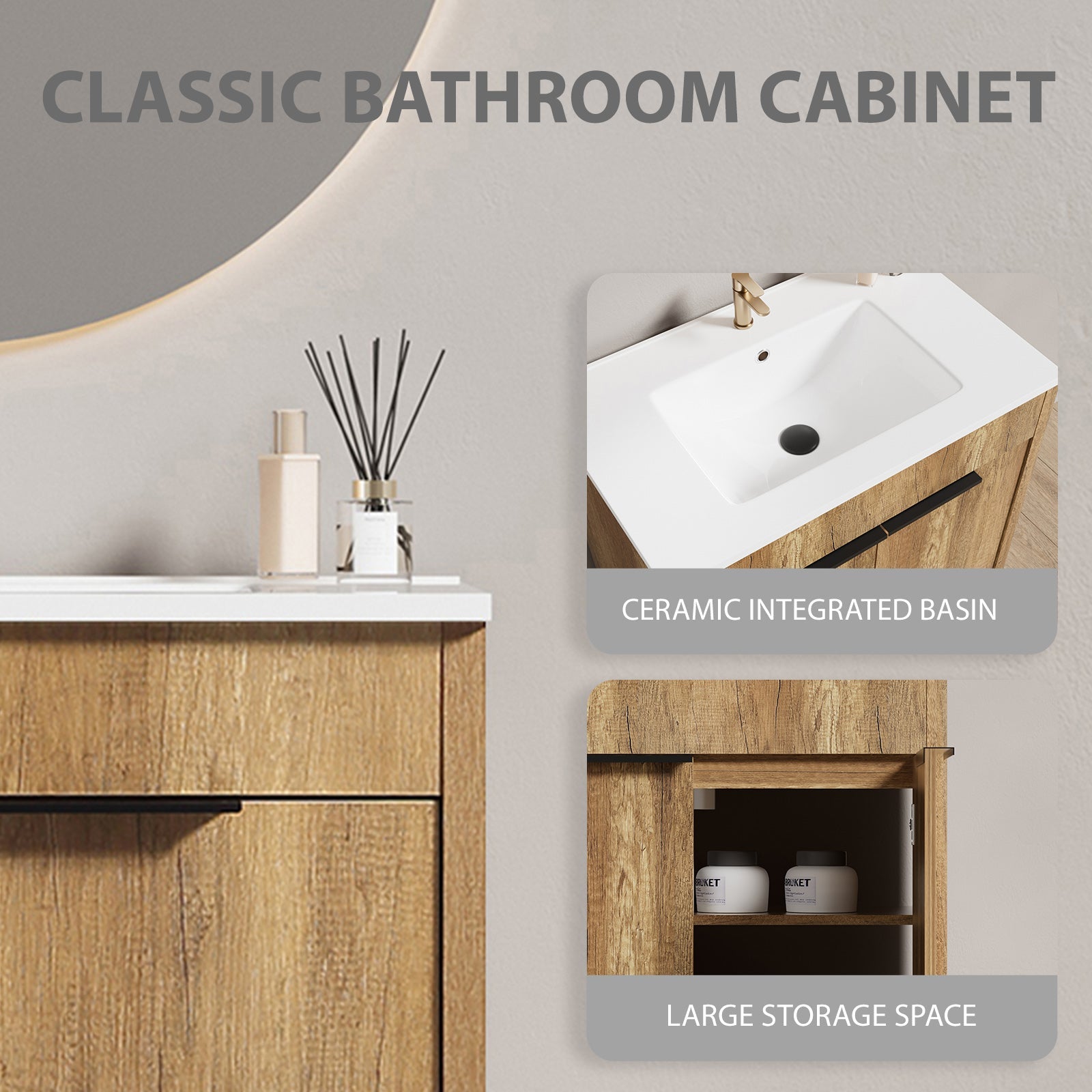 30inch Floor-Standing Bathroom Vanity with 3D Grooved Panel and Integrated Ceramic Sink by HouseOfZazla