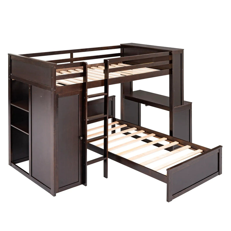 Loft Bed With A Stand Alone Bed, Shelves, Desk, And Wardrobe by HouseOfZazla