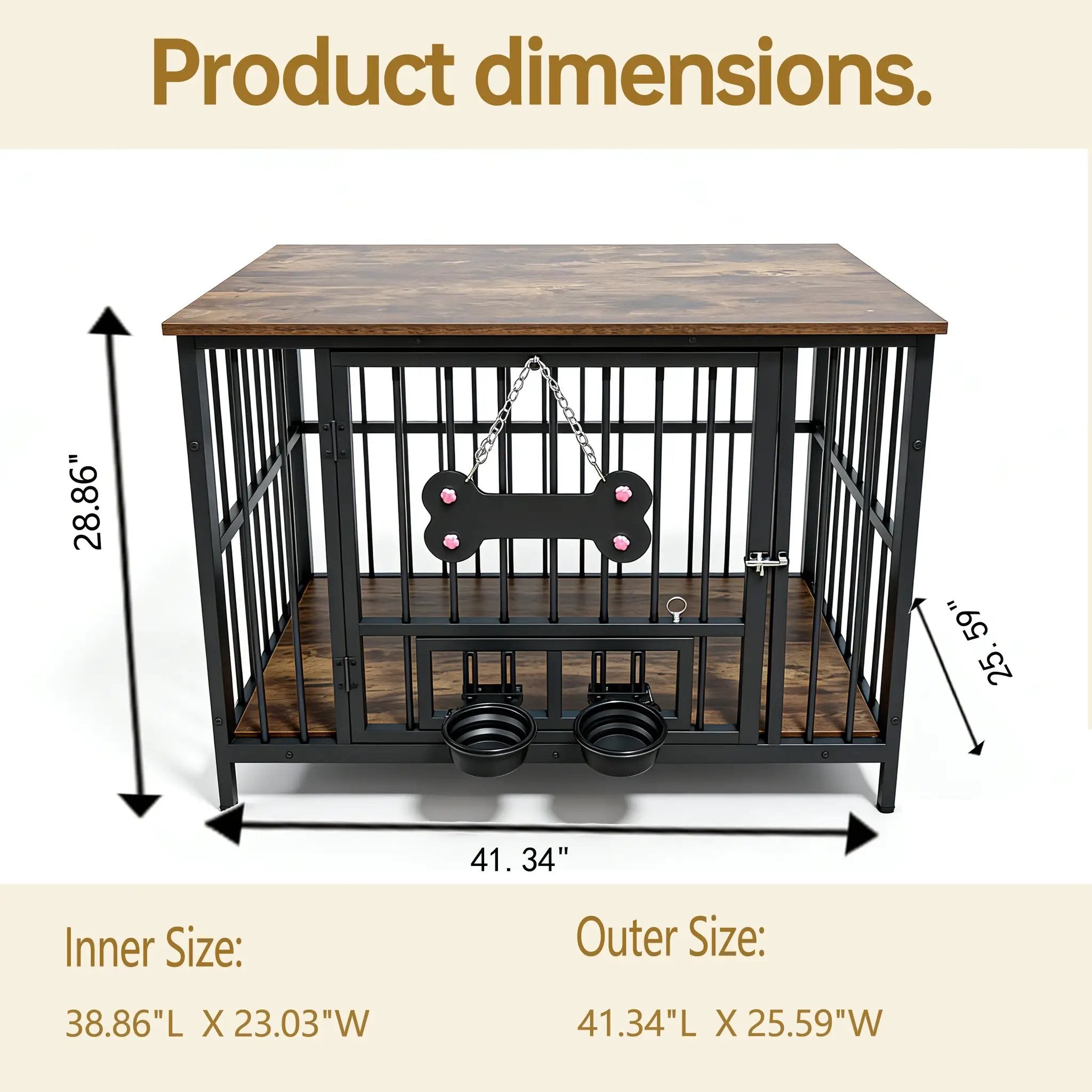 Vintage Wood Grain Dog Cage with Rotating Bowl by HouseOfZazla