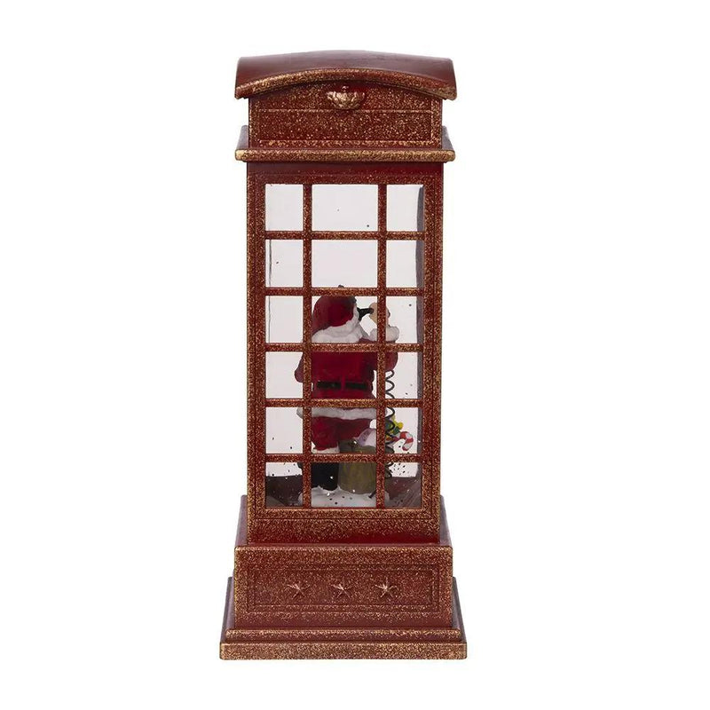 Christmas Lighted Water Spinning Phone Booth With Santa On Phone, 3*AA Batteries Required - White / Red by HouseOfZazla