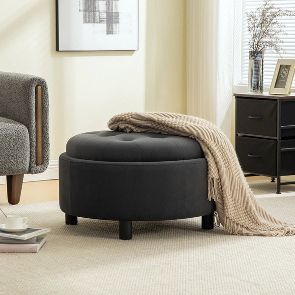 29.33"W Upholstered Round Ottoman With Reversible Lid, photo 2 of 10