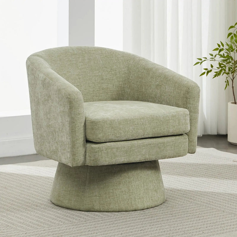 Swivel Barrel Chair With Cushioning For Living Room & Office, 360° Rotating - Green by HouseOfZazla