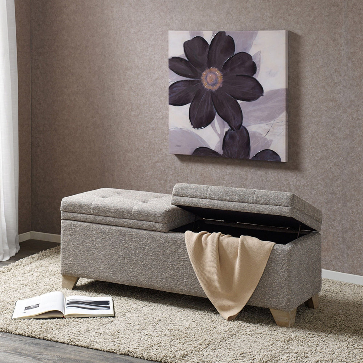 Soft Close Upholstered Storage Bench with Split-Top Access - Dark Gray, photo 3 of 5