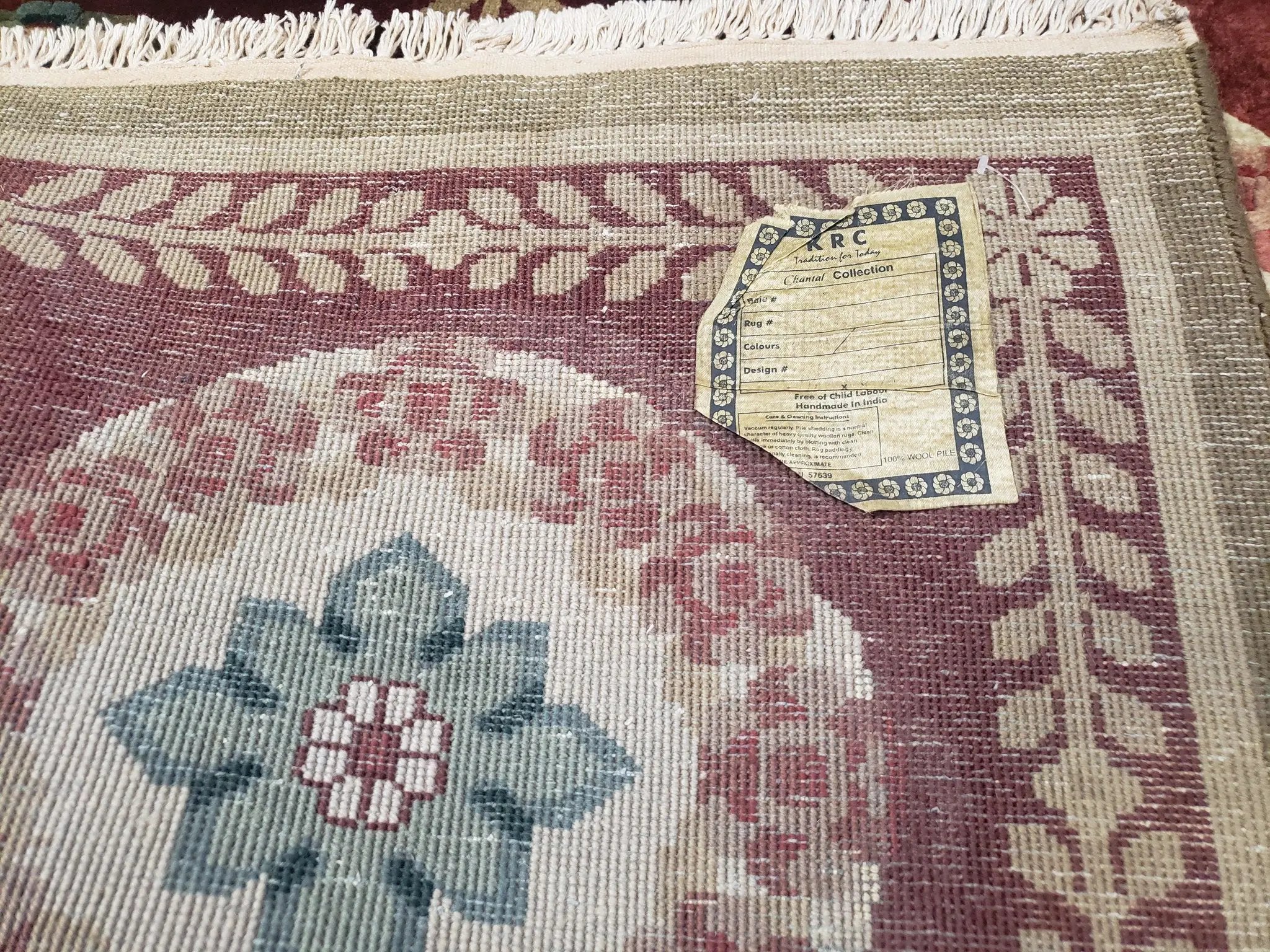Nepalese Aubusson Panel Rug 6x9, Red & Ivory Soft Plush Tibetan Pile Rug, Wool Hand-Knotted Carpet, 6 x 9 Elegant Area Rug, Office Room Rug by Jewel Rugs