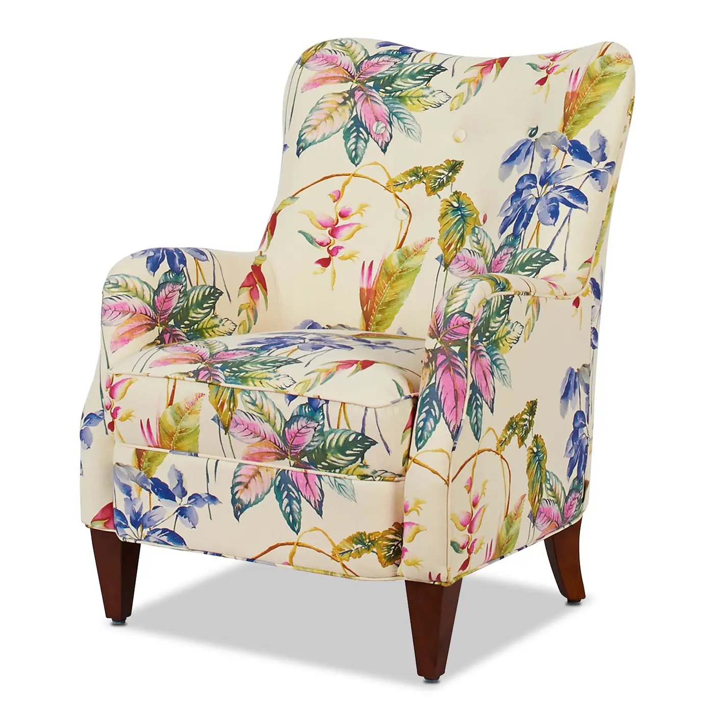Paradise Upholstered Arm Chair, Off-White/Floral Printed On Cotton by HouseOfZazla