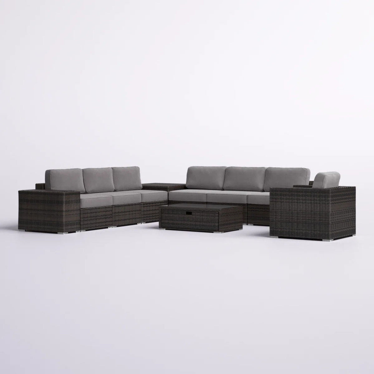Modern Patio Rattan Sectional Set with Cushions - Multiple Set Options, photo 7 of 40