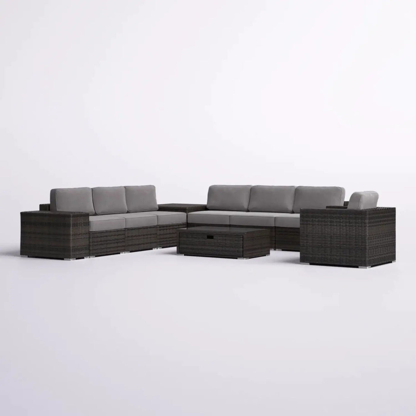 Modern Patio Rattan Sectional Set With Cushions by HouseOfZazla