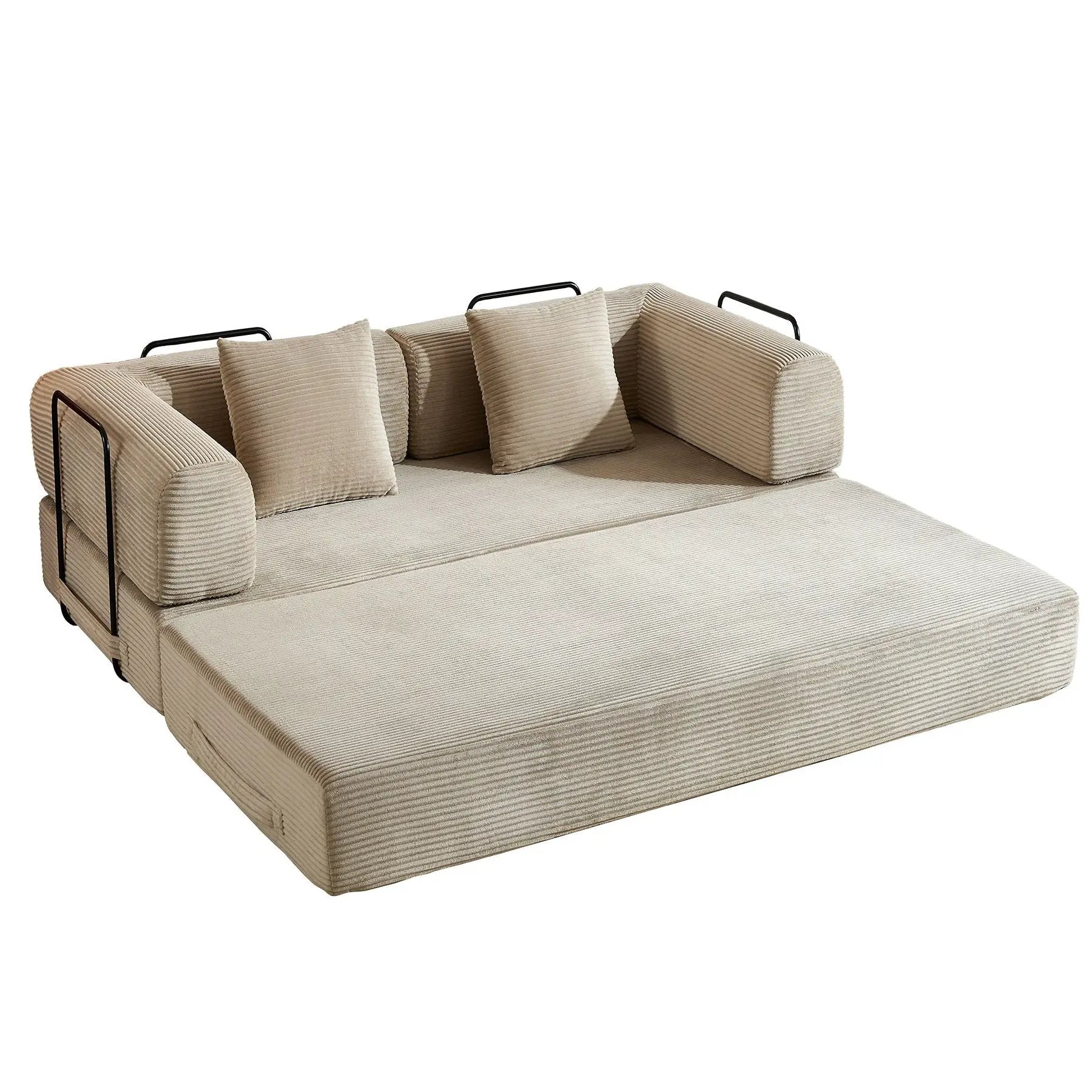 Convertible Sleeper Sofa Bed With Cylindrical Pillow, With Fixed Shape Frame by HouseOfZazla