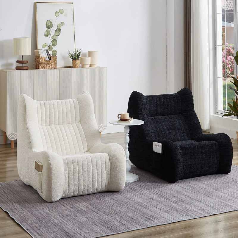 Bean Bag Chair With Armrests Oversized Comfy Beanbag Lounge Lazy Floor Sofa Accent Chair For Living Room - Black by HouseOfZazla