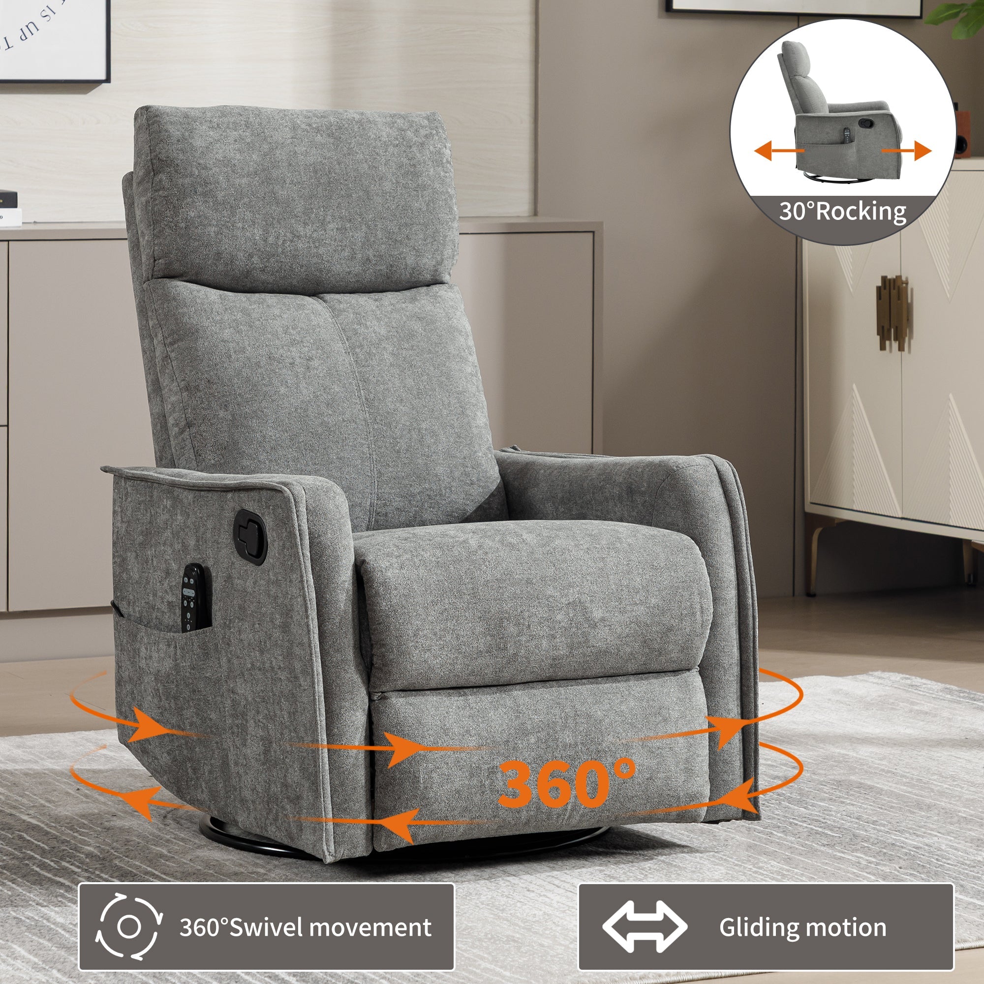 Heat Massage Manual Recliner Chair with Rocker and Swivel by HouseOfZazla