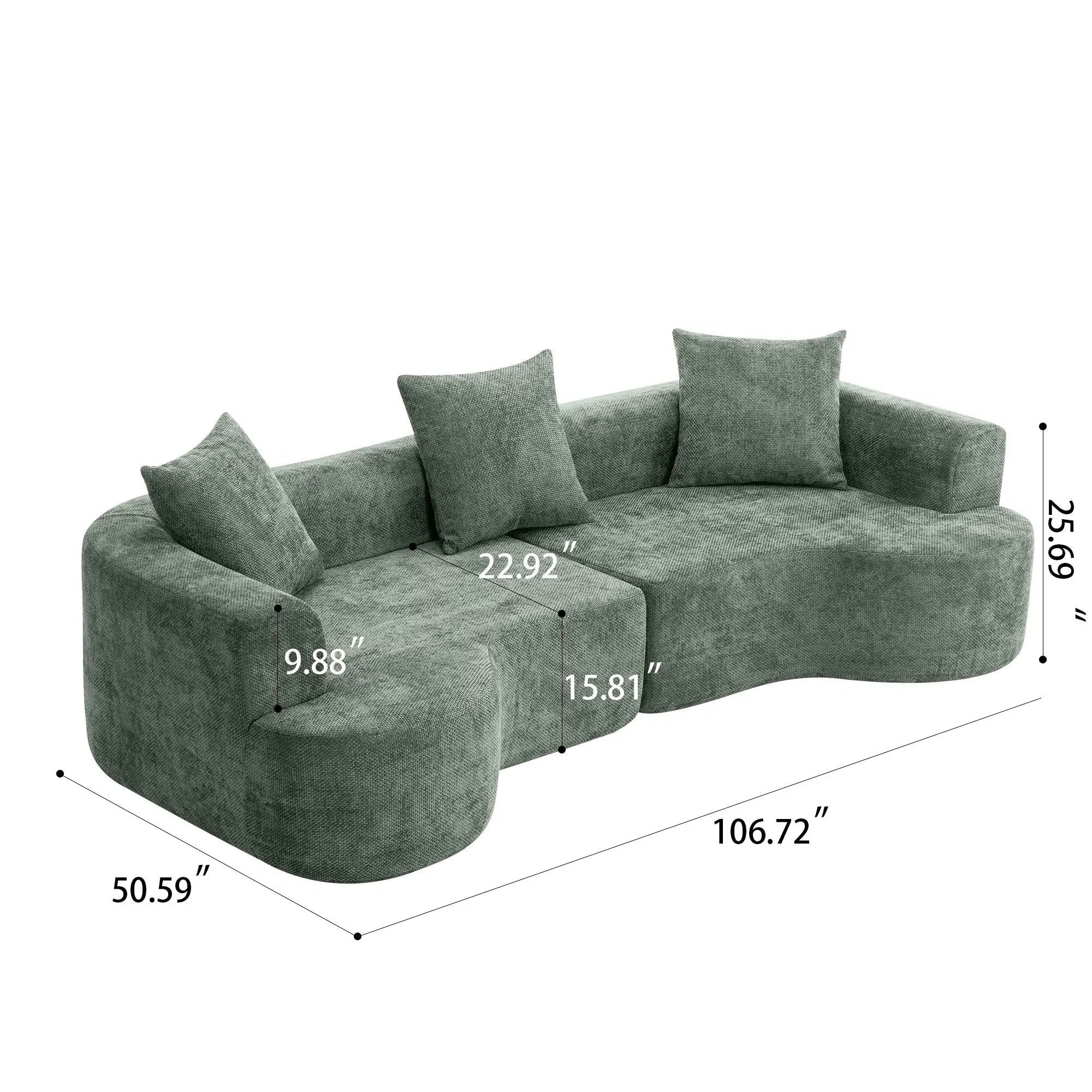 Modern Style Ultra Smooth Curved Sofa With 3 Pillows by Unique Piece Furniture