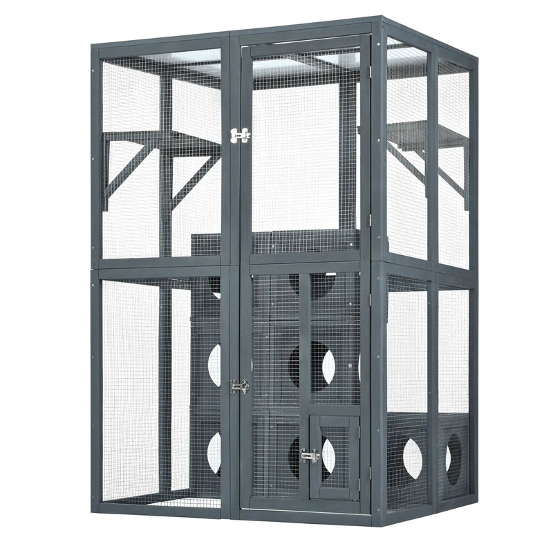 Outdoor Cat House With Shelves And Weather Protection, Removable Wood Boxes - Gray by HouseOfZazla