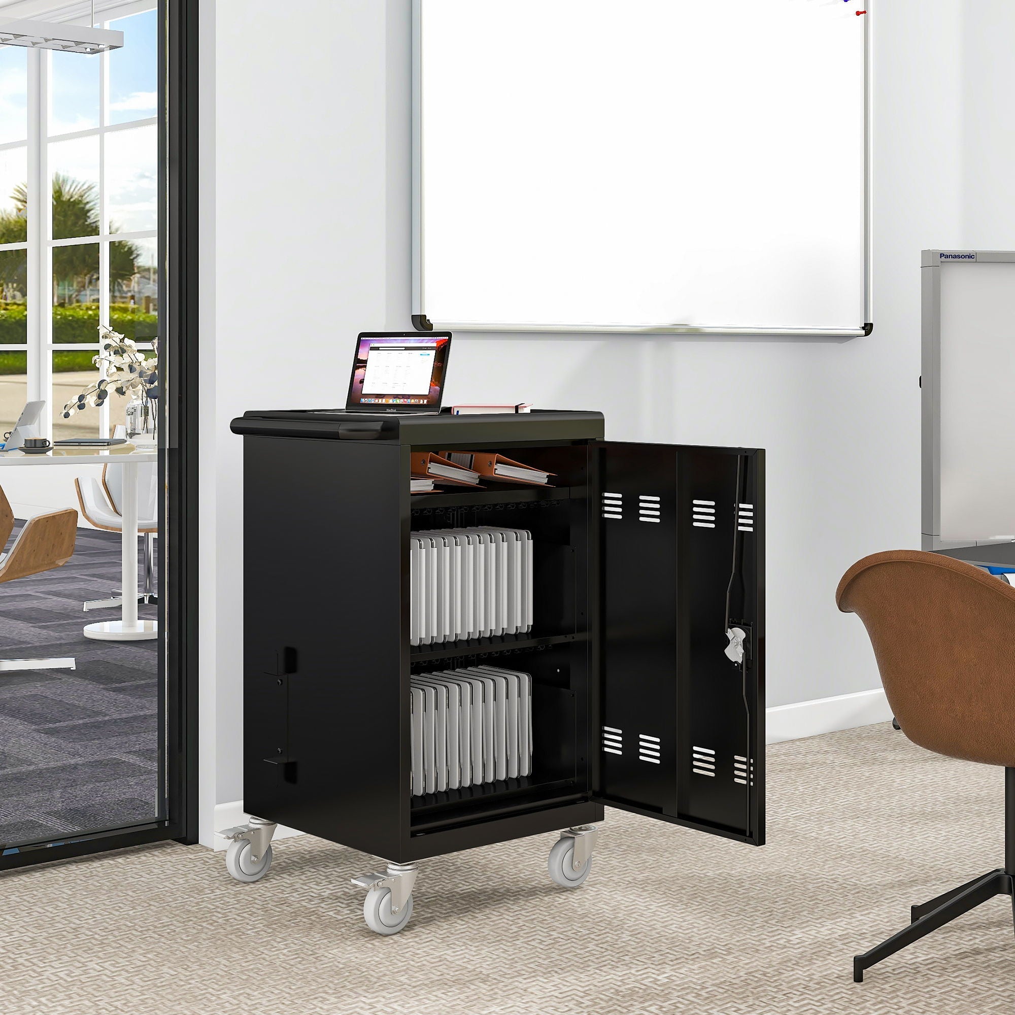 Mobile Charging Cart And Cabinet For Tablets Laptops 32-Device - Matt Black by HouseOfZazla