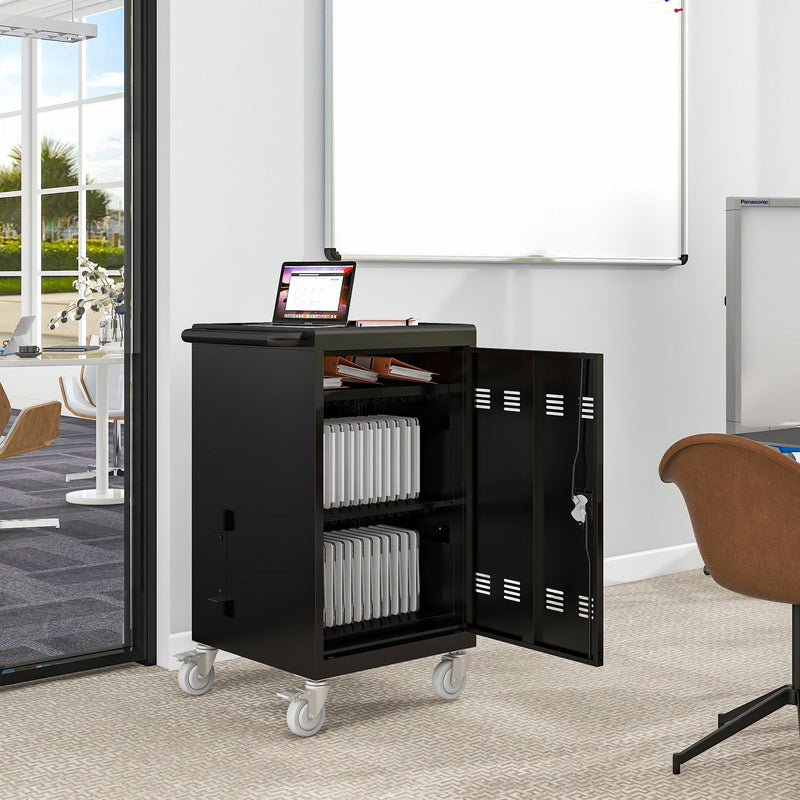 Mobile Charging Cart And Cabinet For Tablets Laptops 32-Device - Matt Black by HouseOfZazla