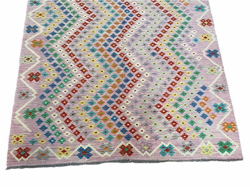Pink Kilim Rug 6x8 Colorful Turkish Kilim Rug 6 x 8 Flat Weave Kilim Playful Kilim Multicolor Anatolian Chobi New Kilim by Jewel Rugs