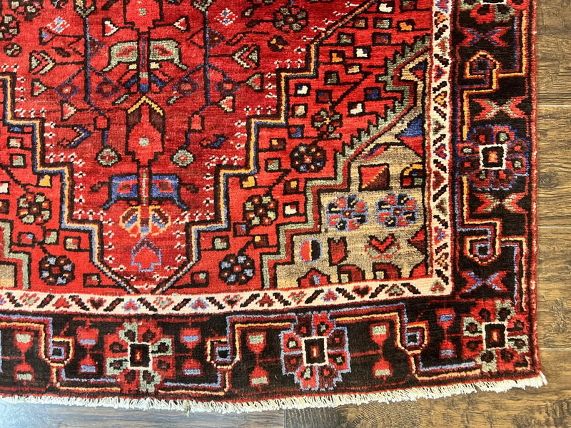Antique Persian Tribal Rug 4x7, Red, Geometric Medallion, Handmade, Wool, Persian Zanjan Rug by Jewel Rugs
