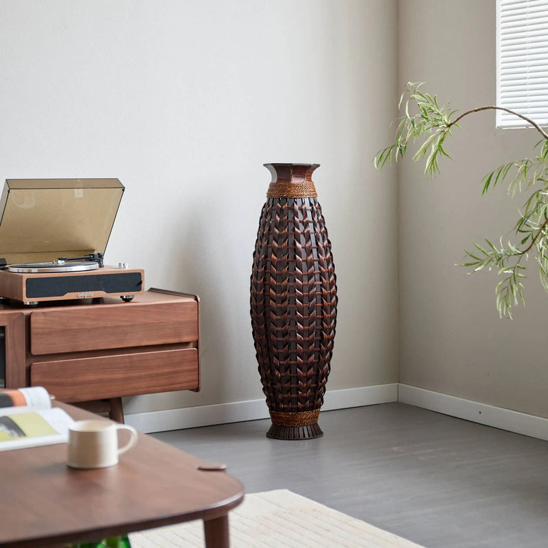 Hand Woven Bamboo Floor Vase, Decorative Accent For Living Room - Acacia Wood by Unique Piece Furniture
