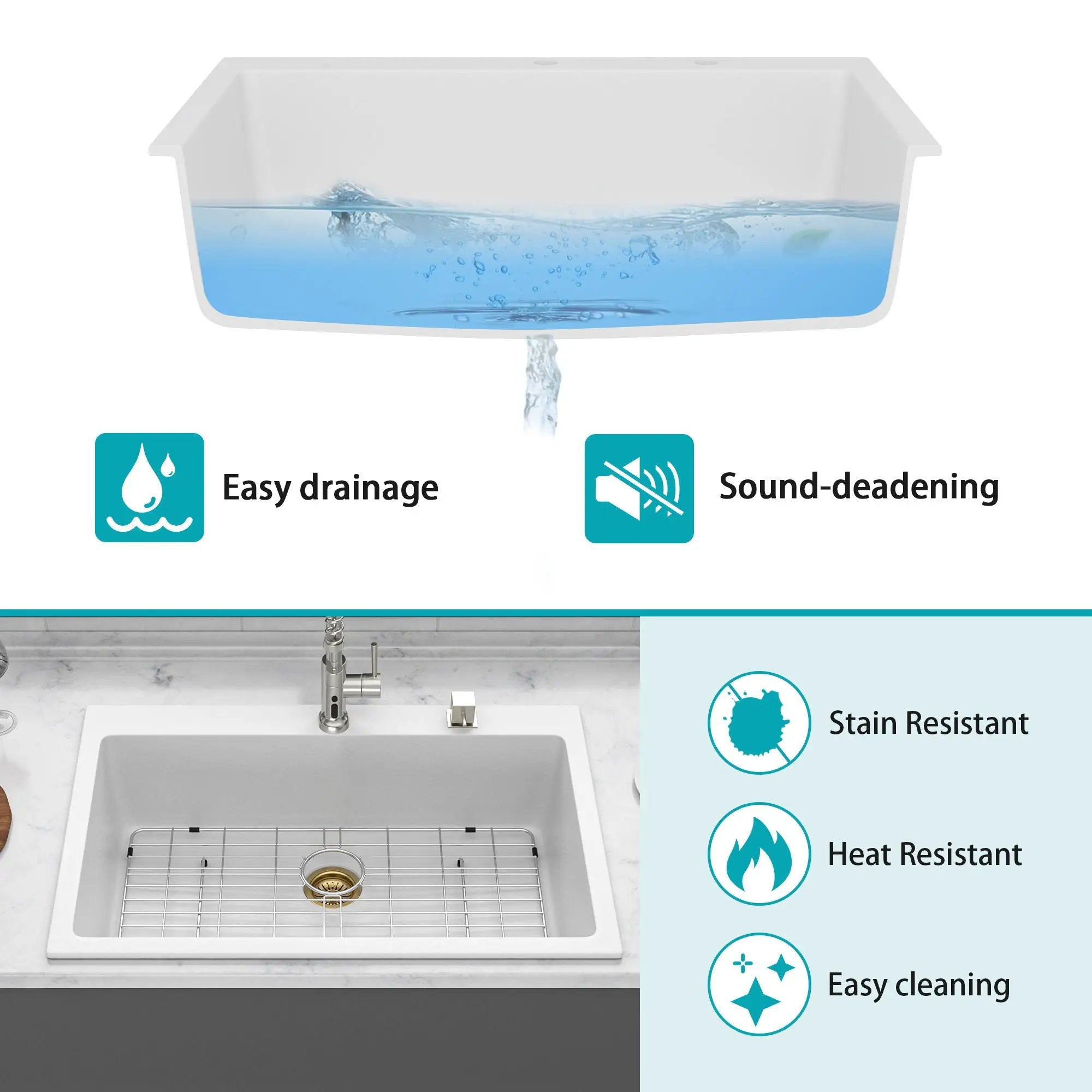Quartz Kitchen Sink, Granite Composite, Drop In Sink With Durable Design by HouseOfZazla