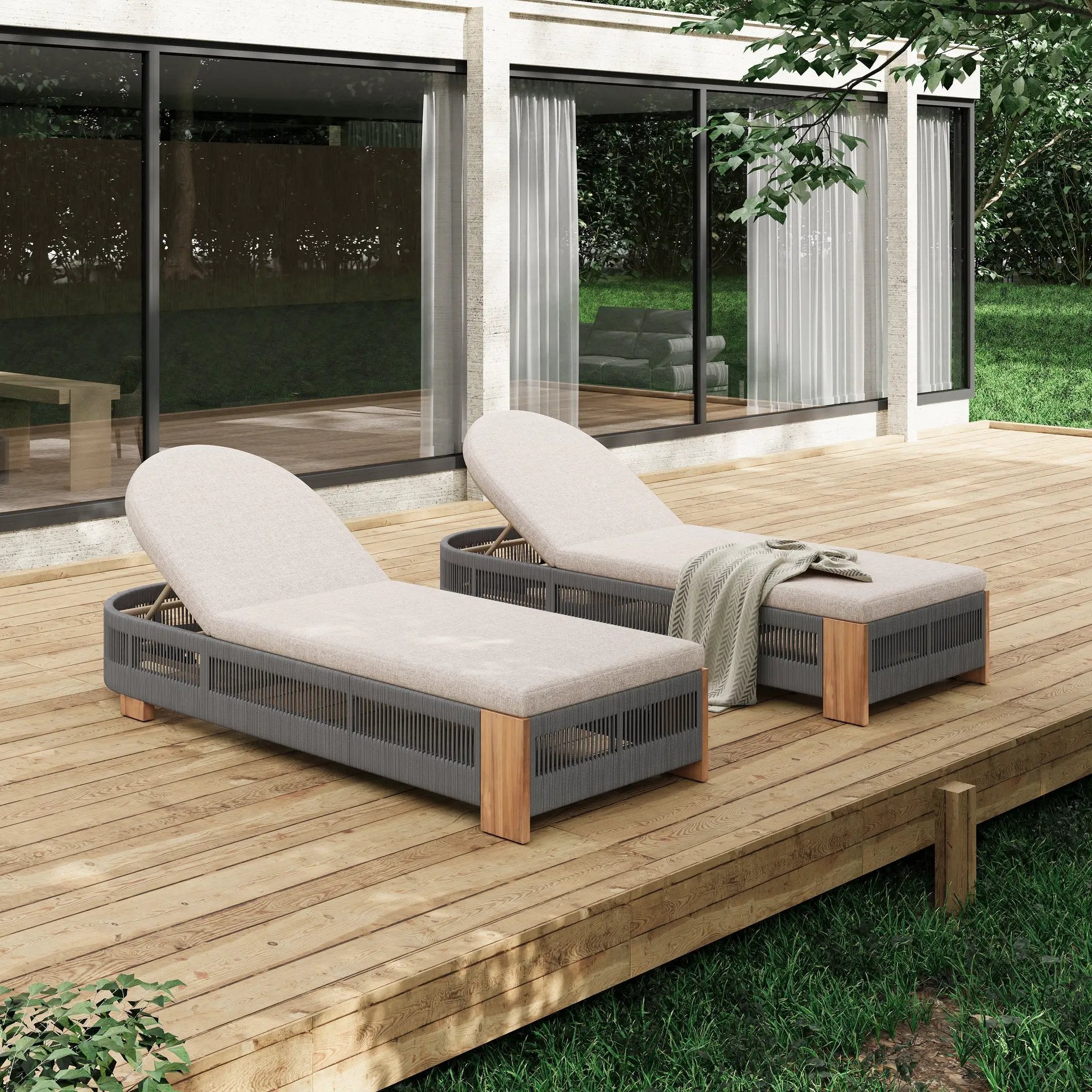 Outdoor Acacia Wood Patio Adjustable Lounge Chair Set of 2 by HouseOfZazla