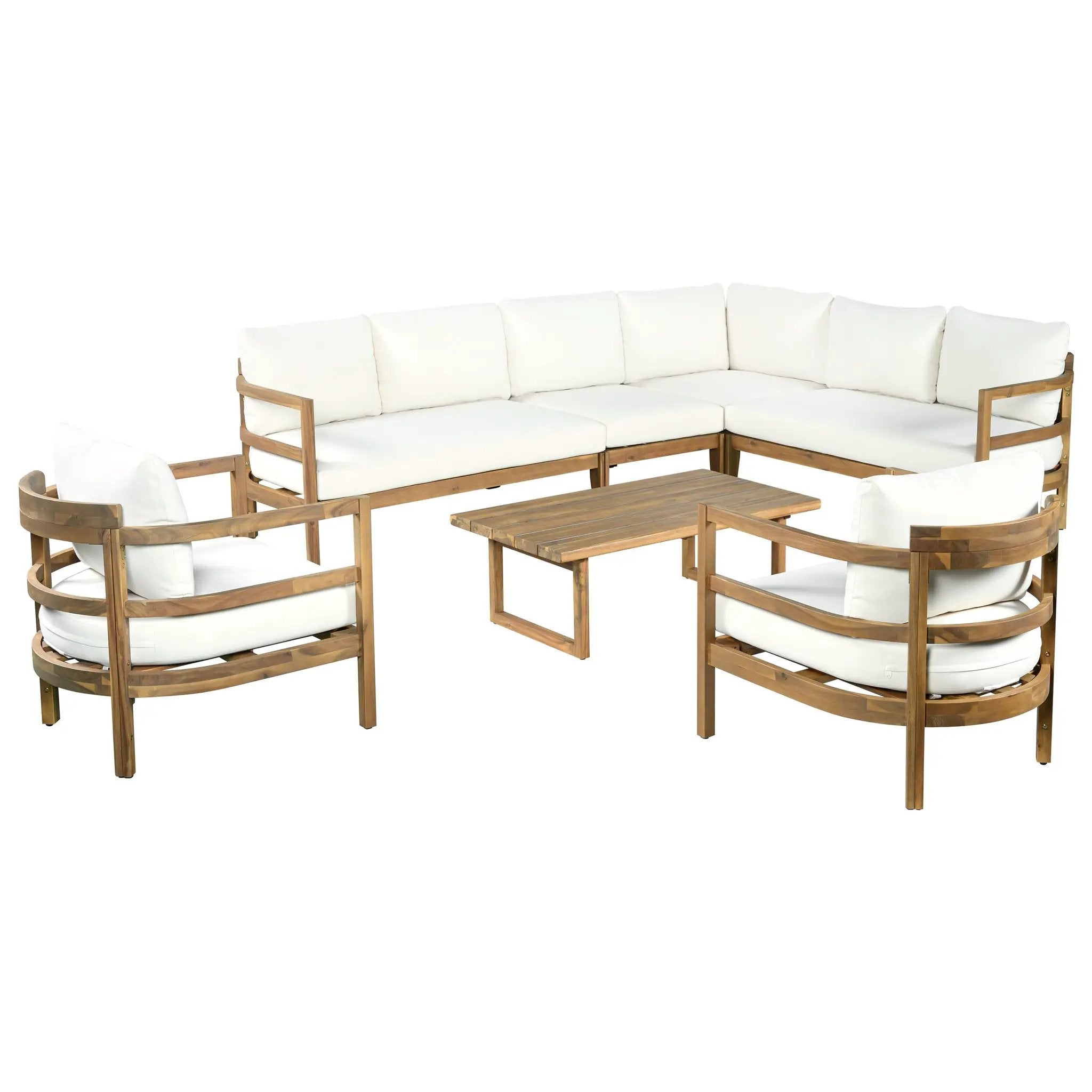 Outdoor Acacia Wood 7-Seater Sectional Sofa Set by HouseOfZazla