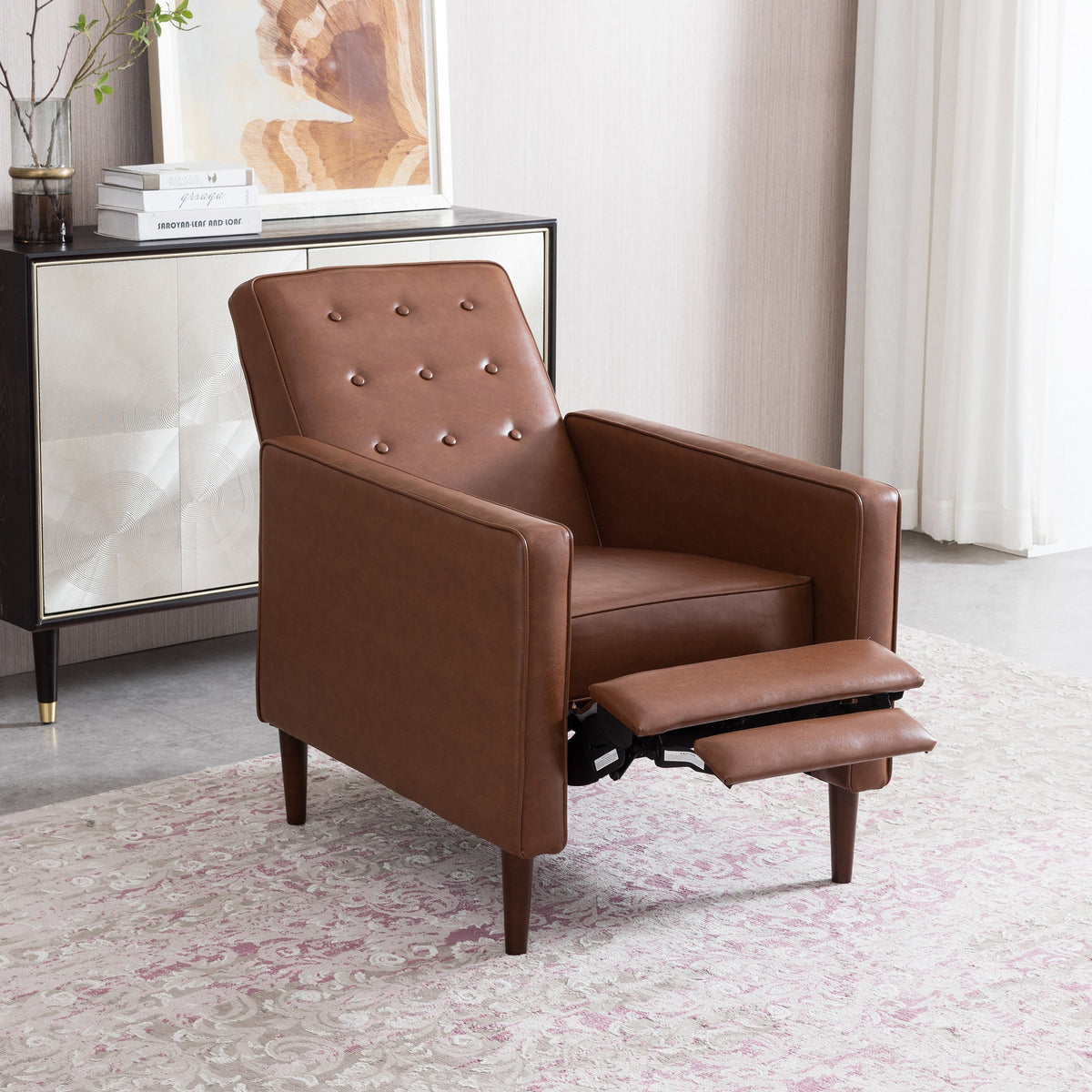 Mid-Century Modern Fabric Recliner Chair with Thick Cushions - Multiple Colors, photo 9 of 13