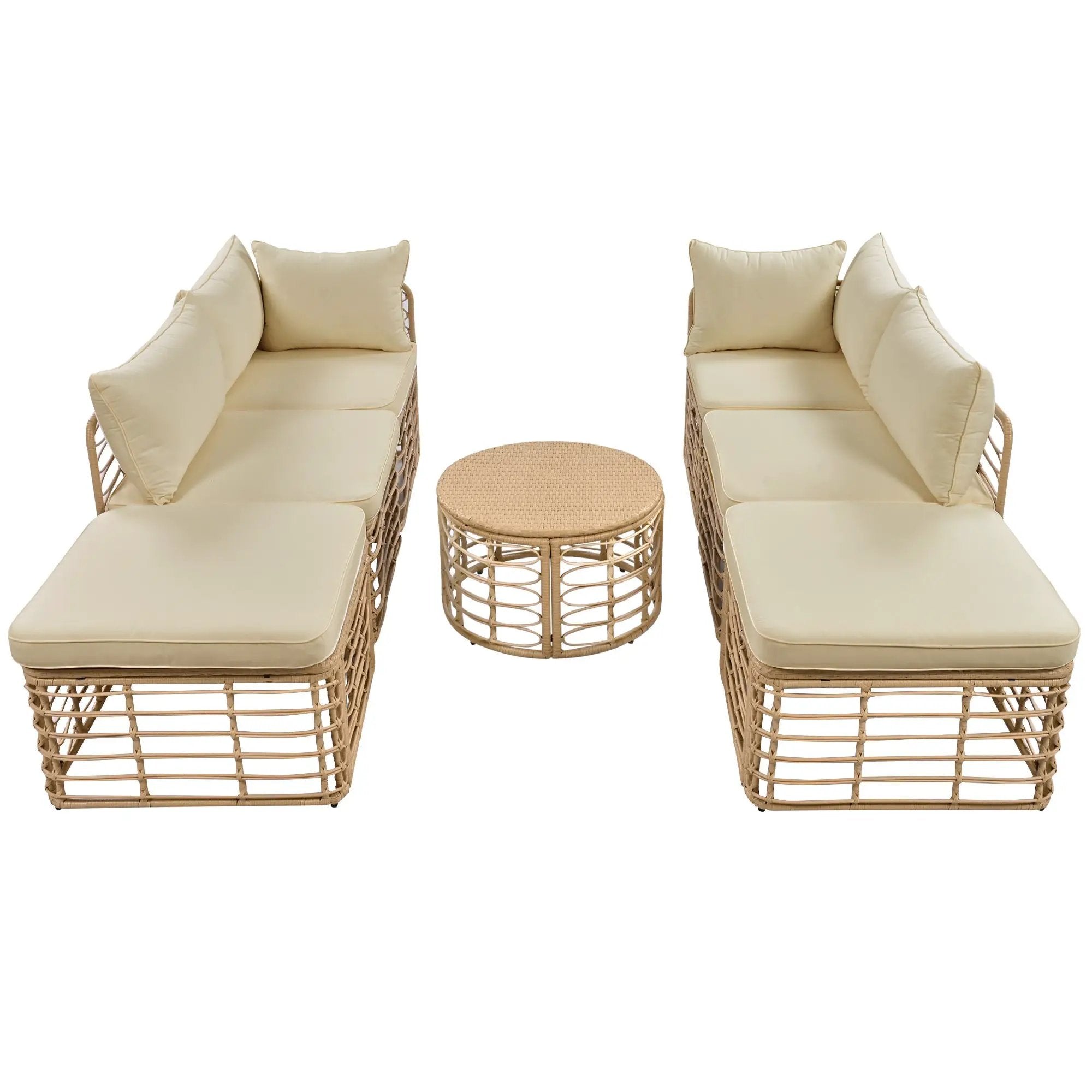 7 Pieces Outdoor Patio Furniture, All-Weather Rattan Sectional Sofa Set with Thick Cushions and Pillows, Freely Combined Conversation Sets for Garden, Backyard, Balcony, Brown by HouseOfZazla