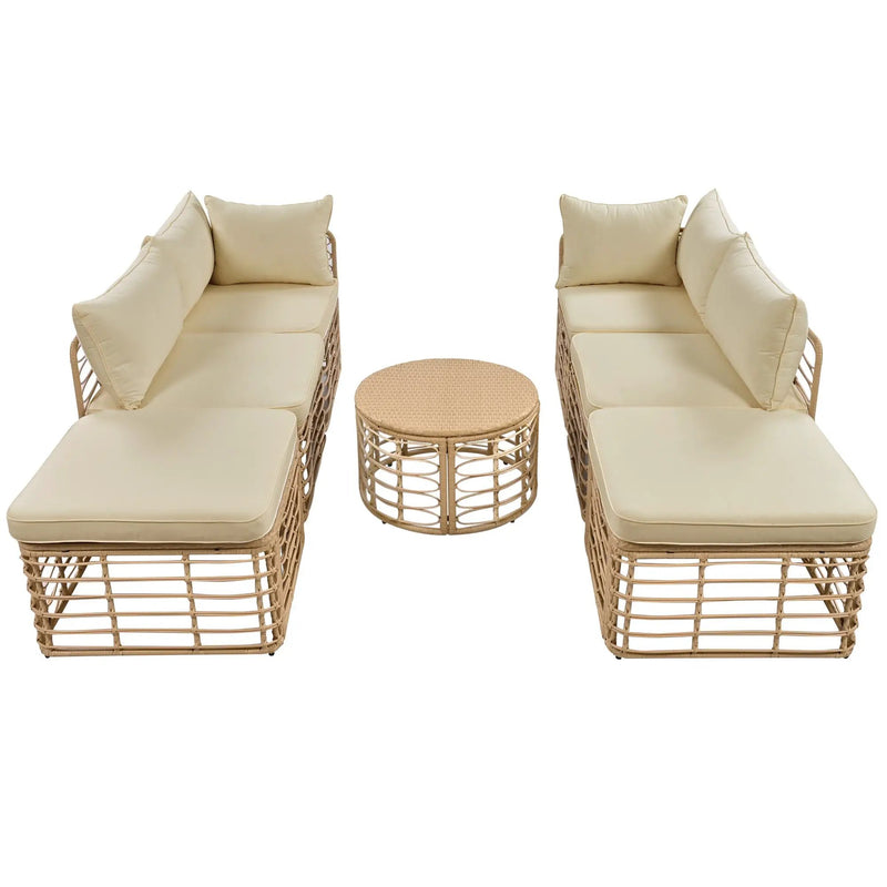 7 Pieces Outdoor Patio Furniture, All-Weather Rattan Sectional Sofa Set with Thick Cushions and Pillows, Freely Combined Conversation Sets for Garden, Backyard, Balcony, Brown by HouseOfZazla