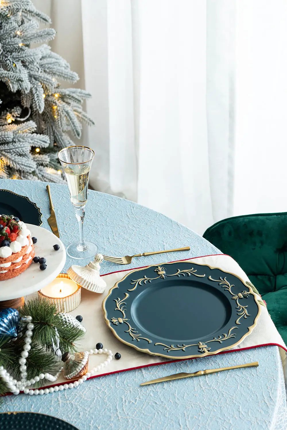 Plastic Charger Plate (Set of 8) - Blue / Gold / Polypropylene by Unique Piece Furniture