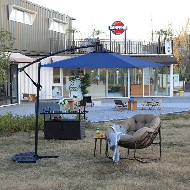 10ft Solar LED Offset Hanging Market Patio Umbrella - Navy Blue (No Base) by HouseOfZazla