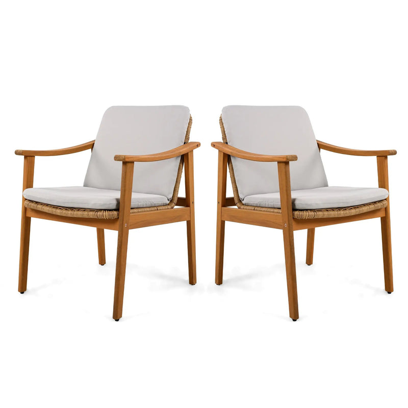 Outdoor Dining Chairs Set of 2, Teak Color Acacia Wood Frame by HouseOfZazla