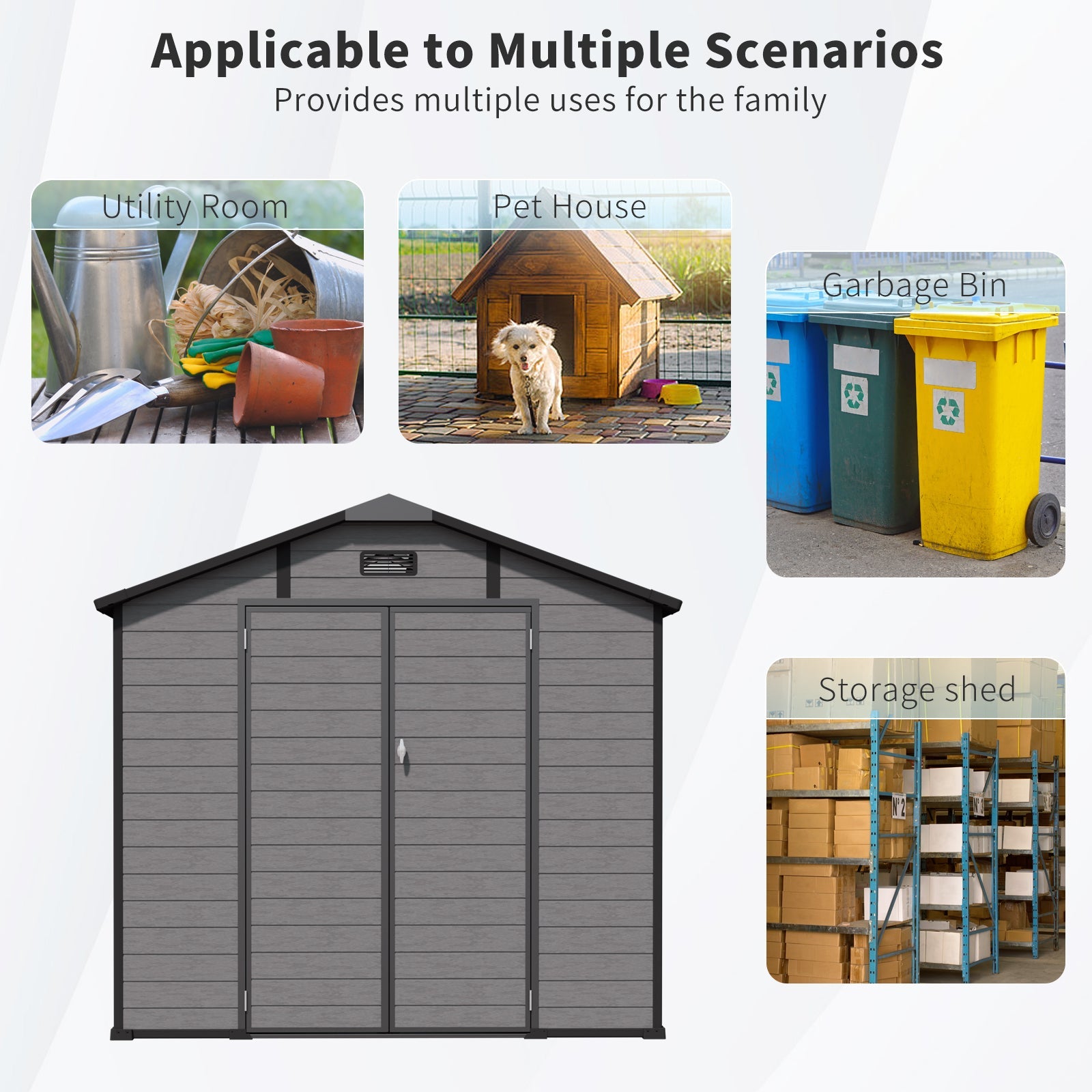 8x14 FT Plastic Outdoor Storage Shed - Lockable Resin Tool Shed with 2 Window & 3 Air vents by HouseOfZazla