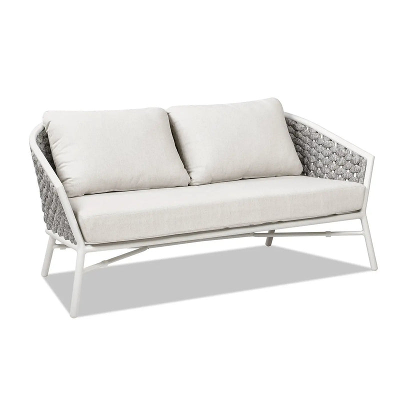 Rowan - Rope Barrel Back Patio Conversation Loveseat Sofa - Optic White by HouseOfZazla