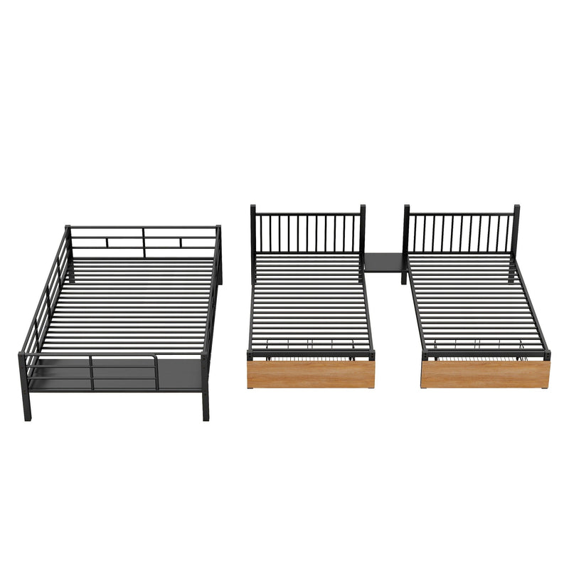 Full Over Twin-Twin Triple Bunk Bed With Drawers And Staircase - Black by HouseOfZazla